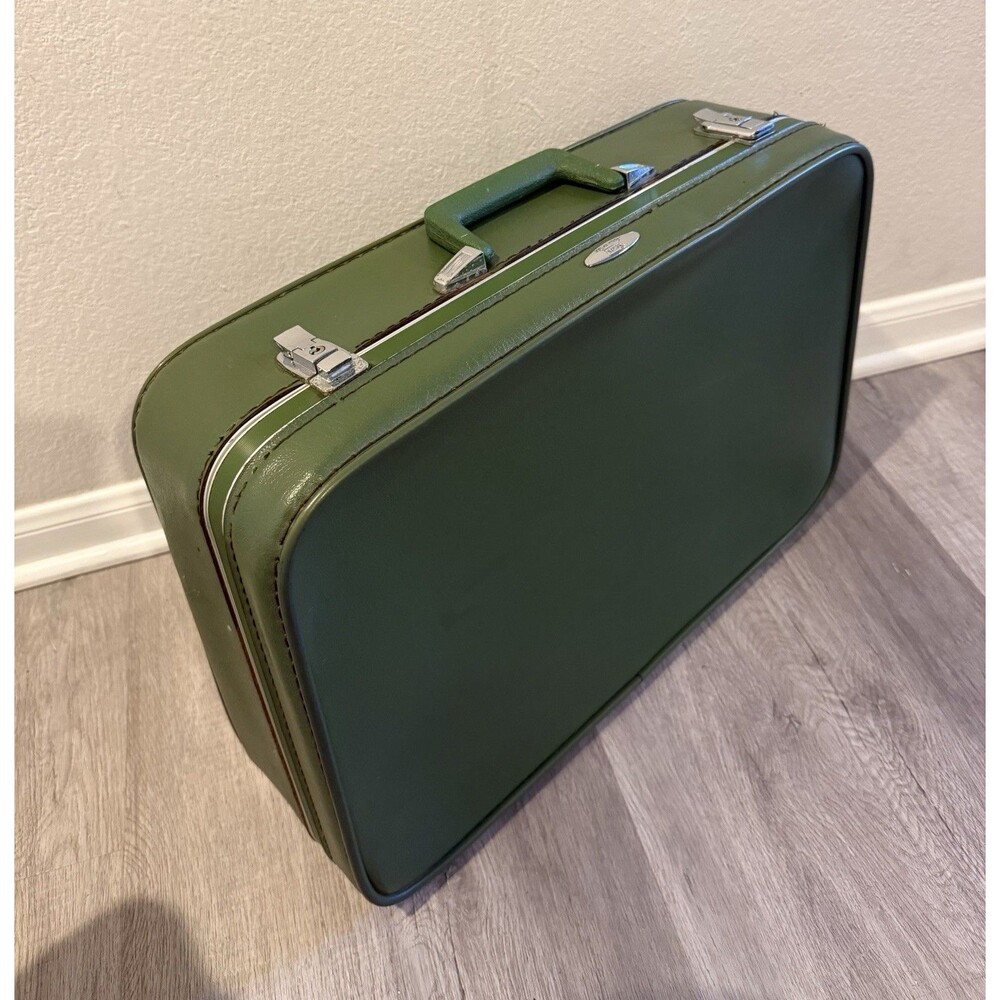 VTG 1950s-60s Sears Pullman Featherlite Green Suitcase leather